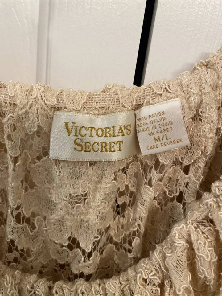 Victoria’s Secret VTG- Women’s Gold Label Tan Lace Ruffle Boho Cottage Dress - L - Image 2 of 4