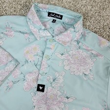 Bad Birdie Mens Small Blue AOP Floral Performance Stretch Golf Polo Short Sleeve