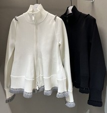 2025AW Lady New Sacai Luck Spliced Knitted Cardigan Sweater Jacket Slimming Top