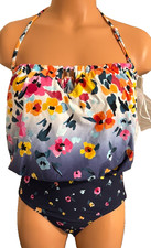 Anne Cole Size 10 Floral Blouson One Piece with/without straps Key Hole Design