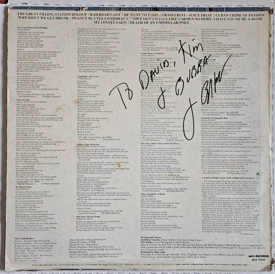 Jimmy Buffet A White Sport Coat and A Pink Crustatean SIGNED Vinyl - Image 2 of 4