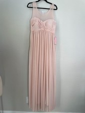 NEW Birdy Womens XL Grey Ryan Pale Blush Sleeveless Mesh Maxi Dress Bridesmaid