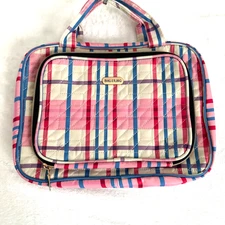 Balulhg Pink Plaid Quilted Hanging Travel Toiletry Bag Cosmetic Makeup Organizer