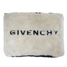 GIVENCHY Logo Faux Fur Clutch Bag Second Bag Black/Ivory M2512-k110