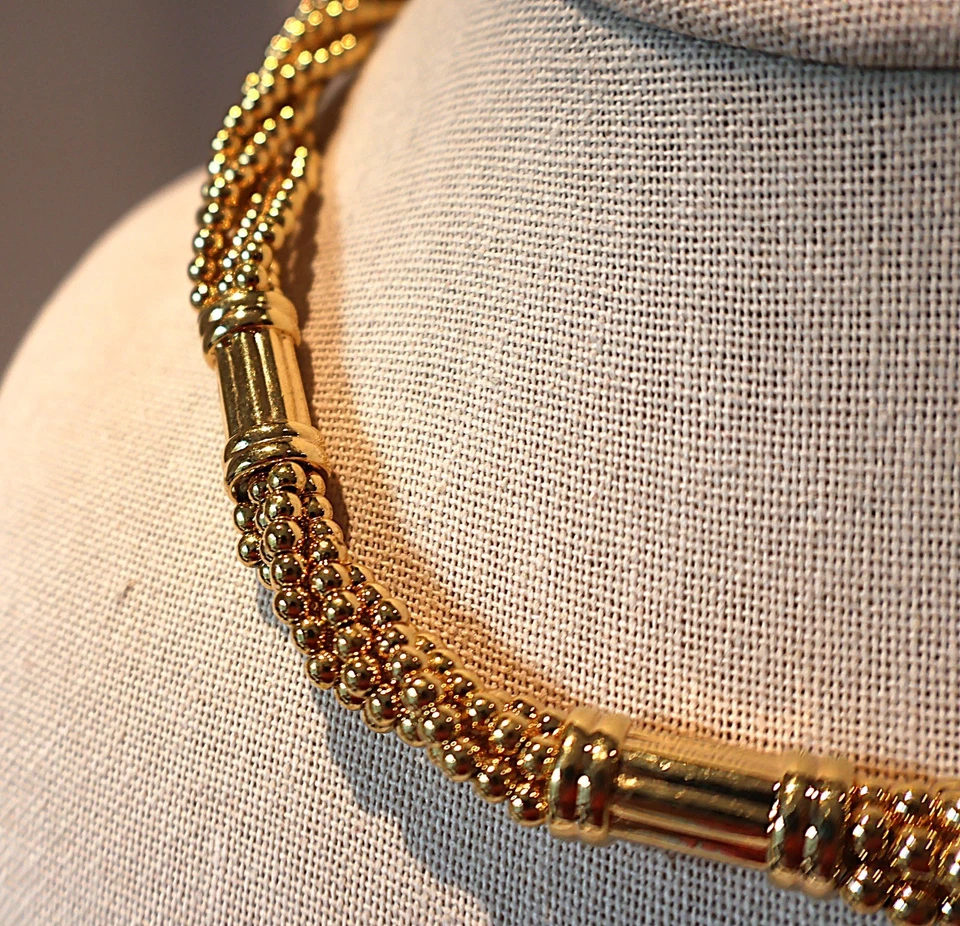 Collar Gargantilla Monet Tono Dorado Torcido Multi Hilo Cuentas 16 - 18" N55 Foto 2 de 2