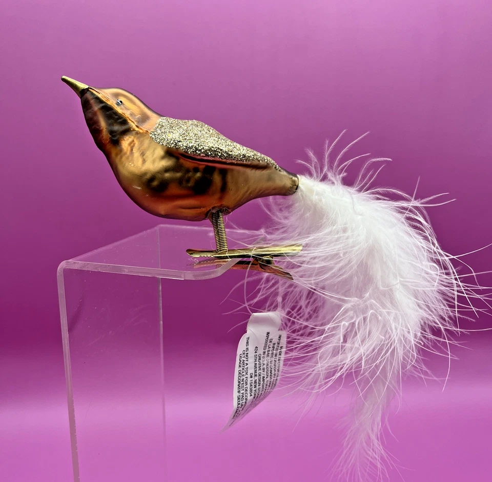 Gold with Silver Glitter Wings Clip on Ornament Birds Set of 12 - GlucksteinHome - Image 3 of 4