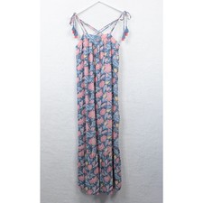 LOFT Wildflower Maxi Dress Blue Pink Cross Straps Tassels Sz SP Petite