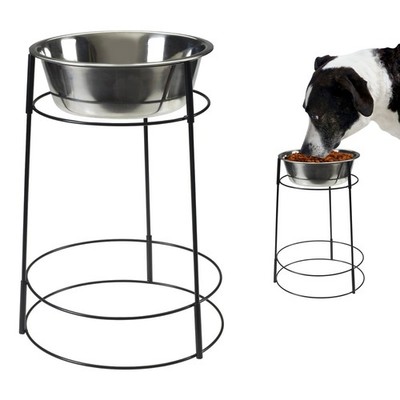 Elevated Stainless Steel Dog Bowl Stand 15 Inch High Rise Feeding Dish