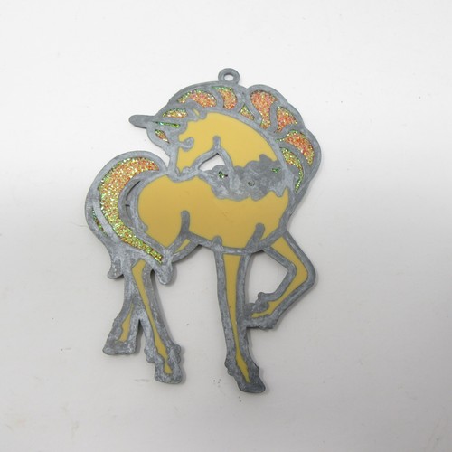 Unicorn Suncatcher Ornament Faux Stained Glass 5" x 4" vintage Orange Mane - Picture 3 of 4