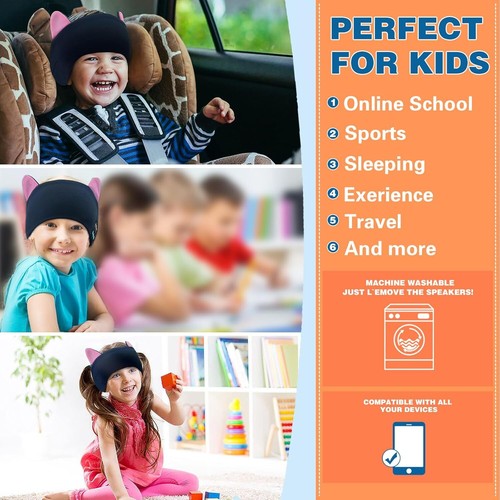 Kids Bluetooth Headband Headphones Sleep Mask Wireless Earphones Built in Thin - Picture 5 of 7