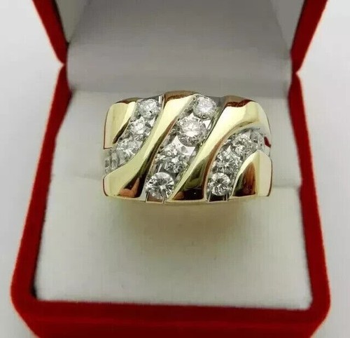 Men's Birthday Lab Grown/CVD Diamond Certified Dainty Ring 18k Multi-Tone Gold - Picture 9 of 16
