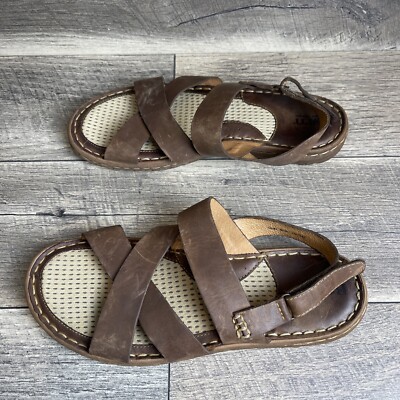 Born Strappy Sandals Brown Leather Sling Back Open Toe Shoes  display picture 1