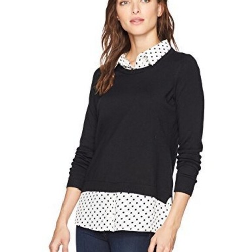 ADRIANNA PAPELL Black White Polka Dot 