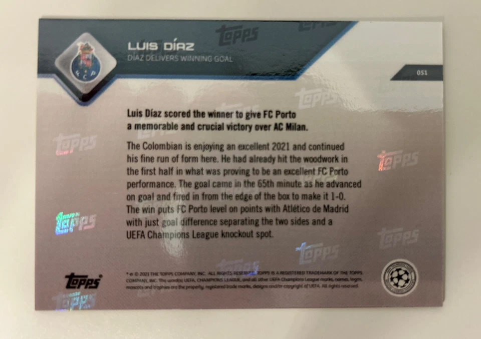 LUIS DIAZ TOPPS NOW CHAMPIONS LEAGUE 2021/22 /297 - Image 2 of 2