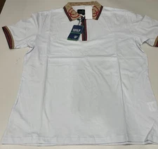 Suslo Couture- Men's White Short Sleeve Shirt With Patterned Collar/zip- Size3XL
