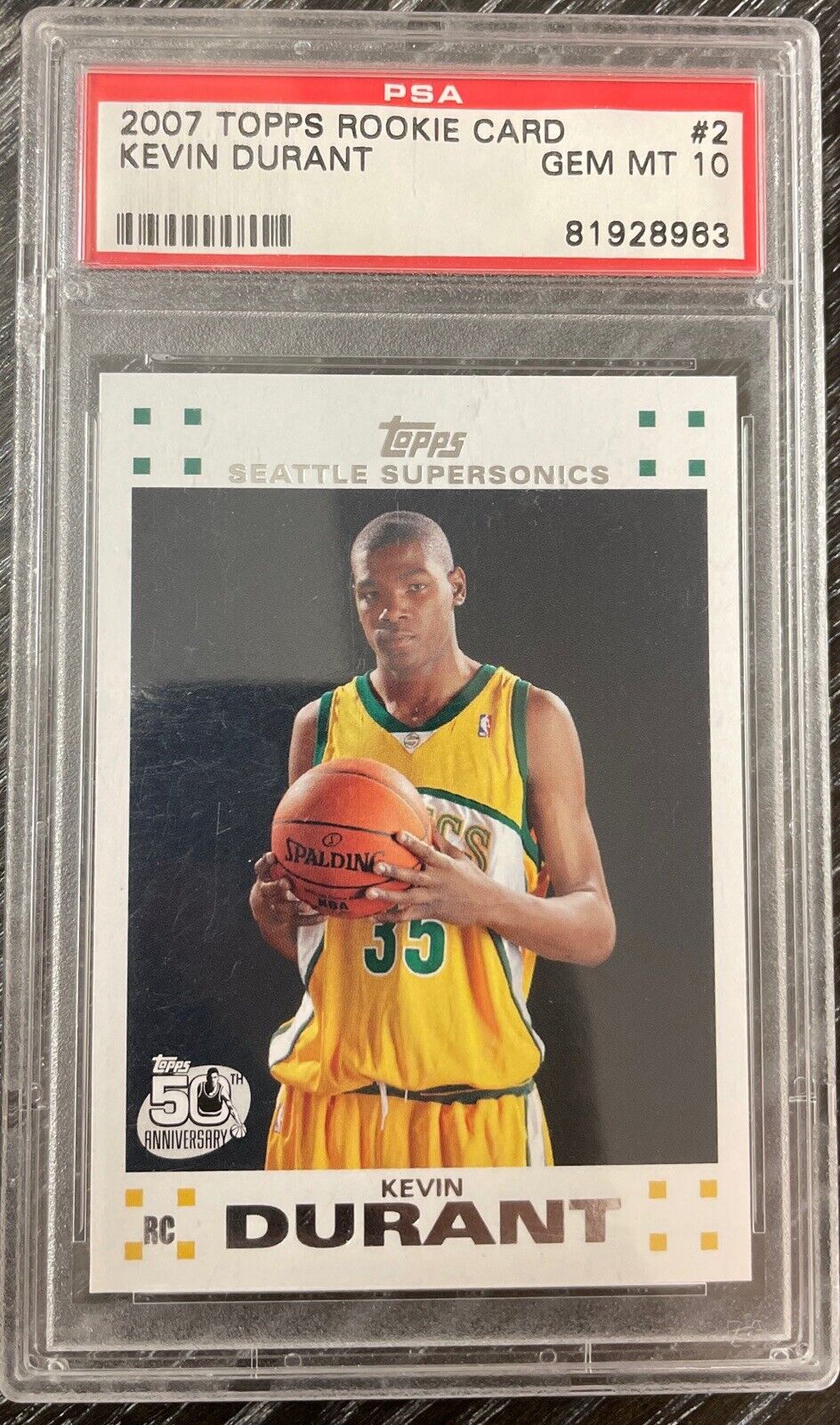 Image 1 - 2007-08 Topps #2 KEVIN DURANT Seattle Supersonics RC Rookie Card PSA 10