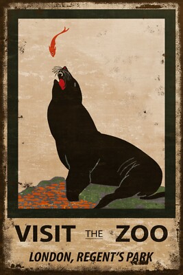 London Zoo Seelöwe Werbung, gealterter Look Vintage Retro-Stil Metallschild