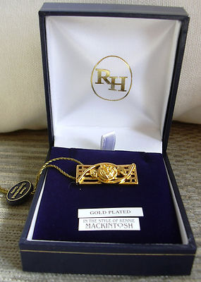 Rennie Mackintosh Stil Rose Brosche von Rodney Holman vergoldet