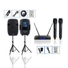 Dual 12 Inch 2000W Powered DJ Active Speakers Heavy Duty Stands 2CH Microphone