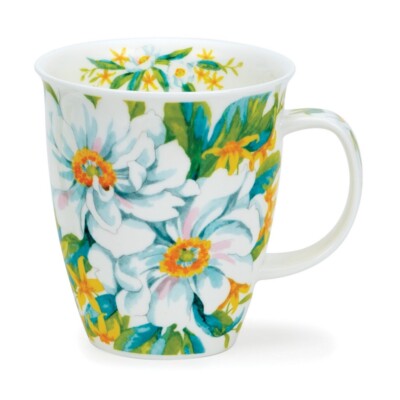 Dunoon Tasse Teetasse White Anemones yellow gelb 0,4l Nevis Becher