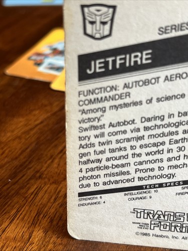 Transformers Jetfire Hasbro Action Card 1985 38 - Picture 6 of 10