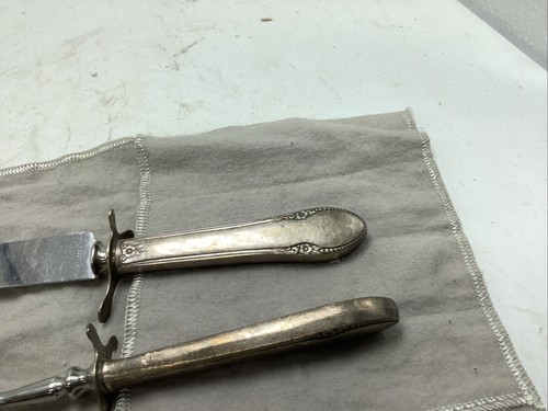 Vintage Carving Set Sterling Silver Handles Hollow Unbranded Knife Fork - Picture 10 of 13