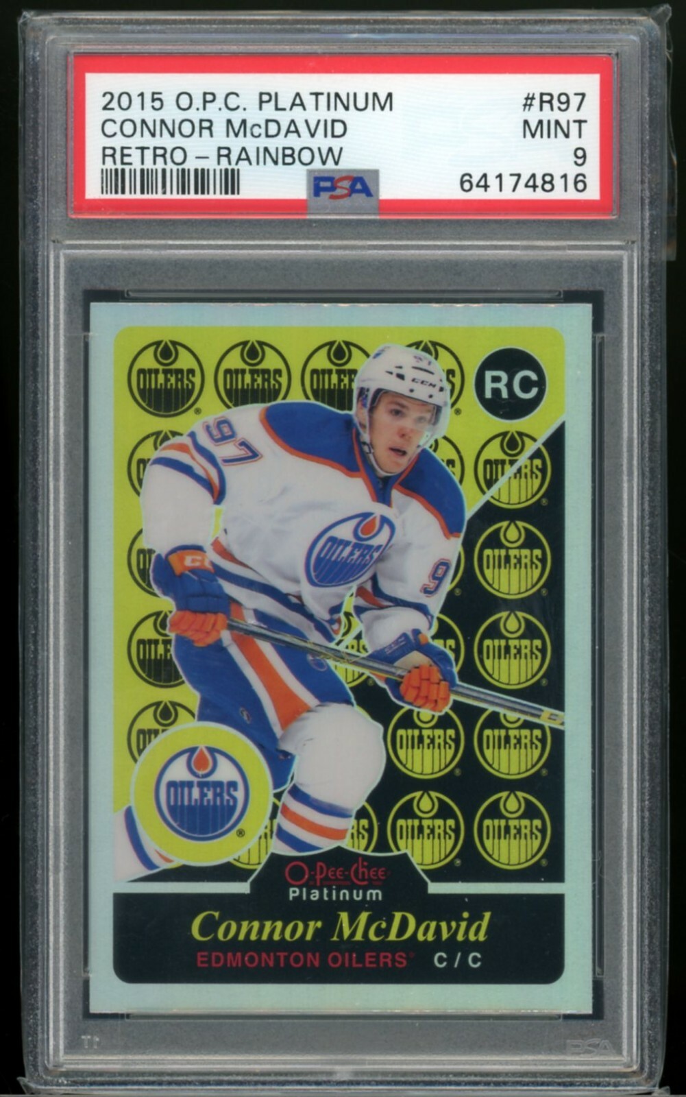 Connor McDavid 2015-16 OPC Platinum Retro Rainbow Rookie RC PSA 9 Oilers