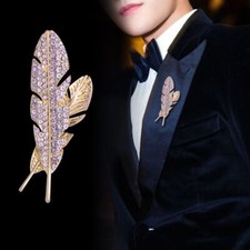 Hollow Feather Brooches - Full Rhinestone Temperament For Men's Suit Lapel Pin