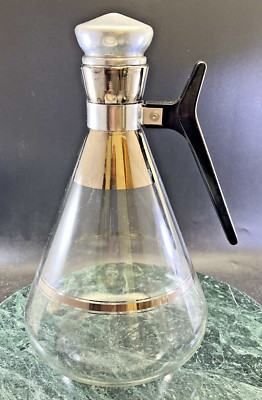 Vintage Mid Century MCM Atomic Silver Bands Inland Glass Coffee Carafe 1958