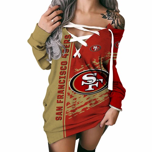 San Francisco 49ers Women's V Neck Lace up Hoodie Dress Off Shoulder  Outwear Top | eBay