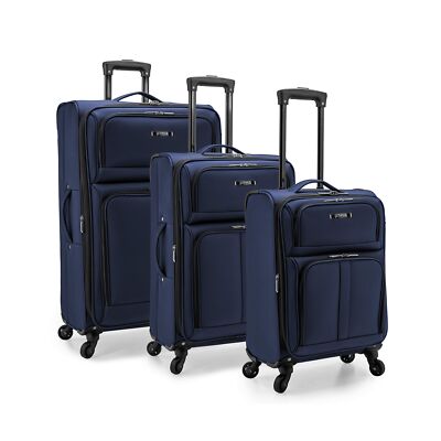 U.S. Traveler Anzio Softside Expandable Spinner Luggage, Navy, 3-Piece Set (2...