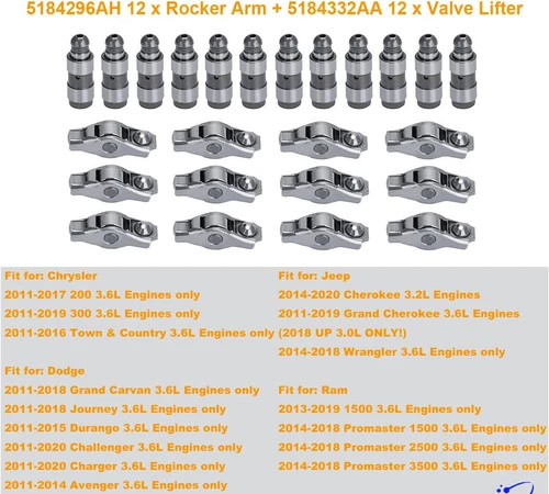 (48) Mopar 24 Lifters 5184332AA & 24 Arms 5184296AH for 11-19 Dodge Chrysler - Picture 16 of 24