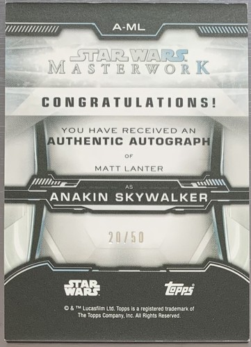 2019 Star Wars Masterwork Matt Lanter As Anakin Skywalker Rainbow Foil Auto /50 - Picture 5 of 6