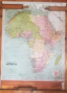 Rare 1914 Vintage School Pull Down Map Of Africa 55x40 W A K Johnstown Ebay