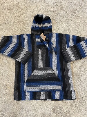 EARTH RAGZ NWT Hoodie Adult Small Blue Drug Rug Pullover Baja Poncho ...