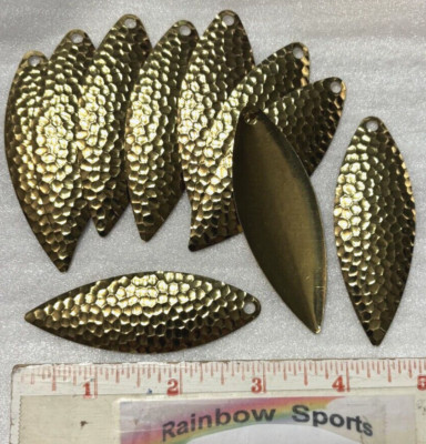10 WORM SPINNER BAIT BLADE WILLOW LEAF #6 HAMMERED BRASS + lacquered 3'' long