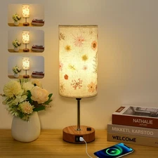Flower Touch Table Lamp,3-Way Dimmable Bedside Lamps with USB Port and Outlet...