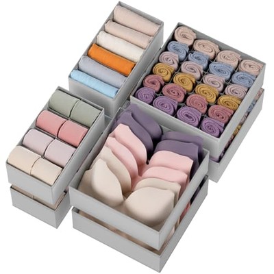  Drawer Organizer Clothes, 8 Pack Dresser Organizer for Underwear, Sock, Grey