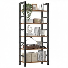 5 Tier Bookshelf, Modern Brown Book Shelves, Tall Bookcase Organizer, Wooden ...
