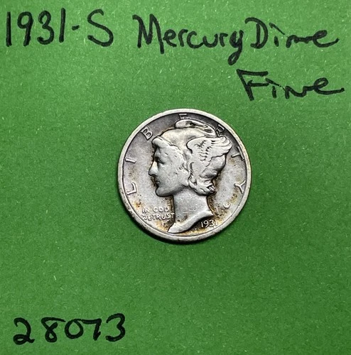 1931-S Mercury Dime 10c Fine 90% Silver See Pictures