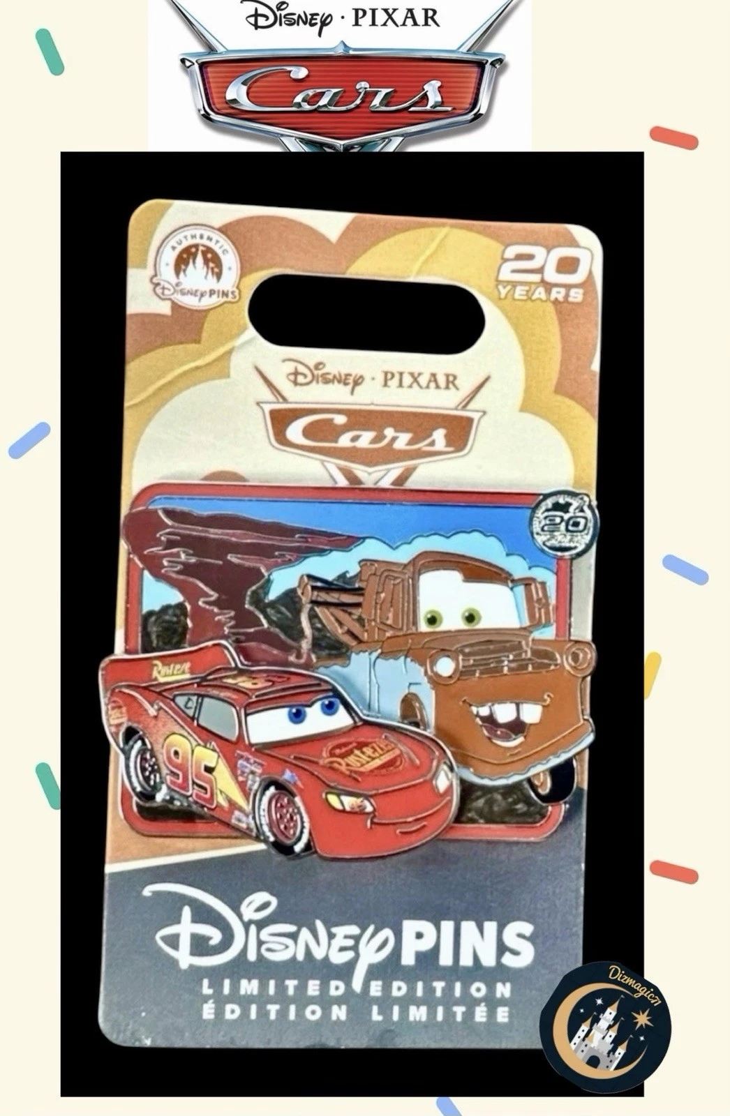 Cars Lightning McQueen And Mater 20th Anniversary Pin WDW Disney IN HAND NEW