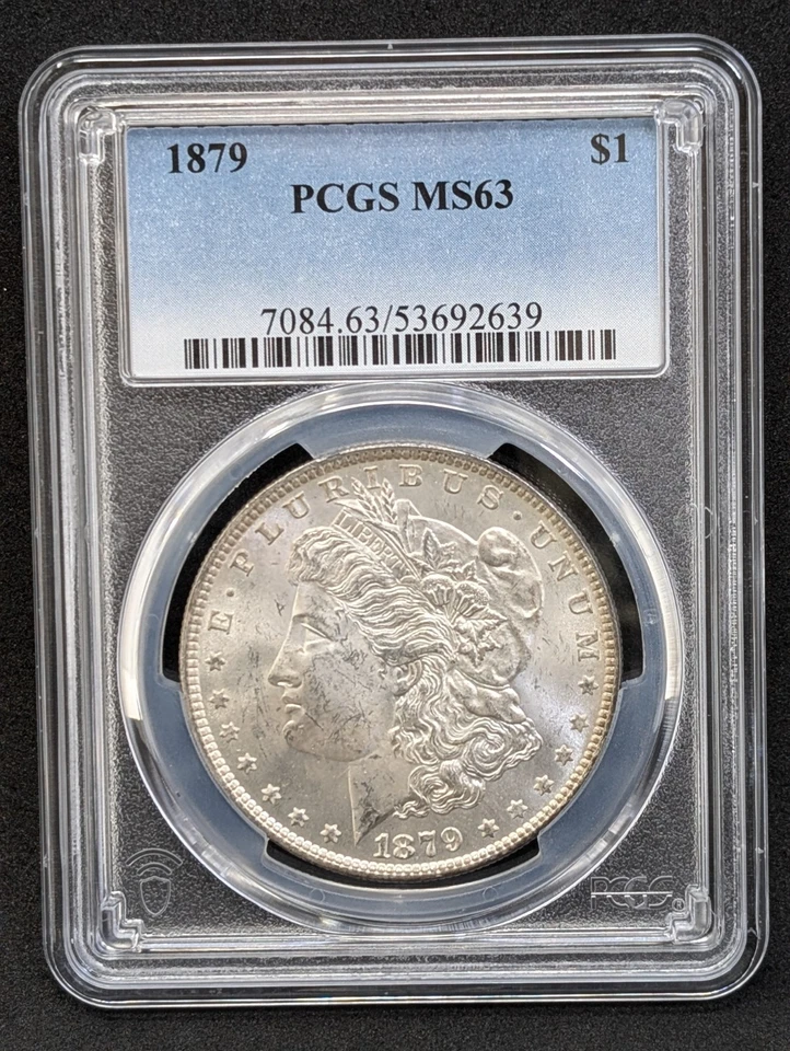 Dólar de plata Morgan 1879 graduación profesional MS63 MS 63 $1 Philadelphia 1879-P