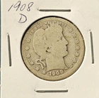 1908D %90 Silver Barber Quarter