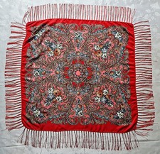 SCARF VINTAGE AUTHENTIC BAROQUE FLORAL ART ROSES WOOL BLEND 36" SQUARE FRINGE