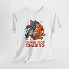 Unisex Cartoon Tee: "Never Stop Chasing" Motivational Shirt, Gifts for [...]