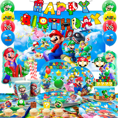 177pcs Super Mario Party Dekoration Geschirr Set Mario Geburtstag Deko Ballon