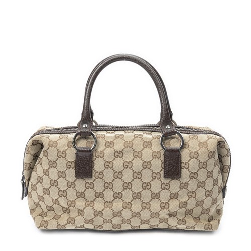 Gucci Beige/Brown Small Boston Handbag Monogrammed Canvas