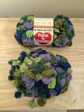 2x - Red Heart POMP A DOODLE Yarn AFRICAN VIOLET 176 Green Purple Blue 3.5 oz