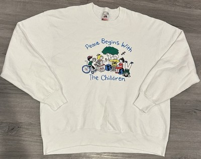 Vintage 90s White crewneck sweatshirt ''Peace Begins With The Children''