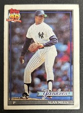 1991 Topps Alan Mills Baseball Rookie Card (RC) #651 Yankees Pitcher Creased O/C. rookie card picture